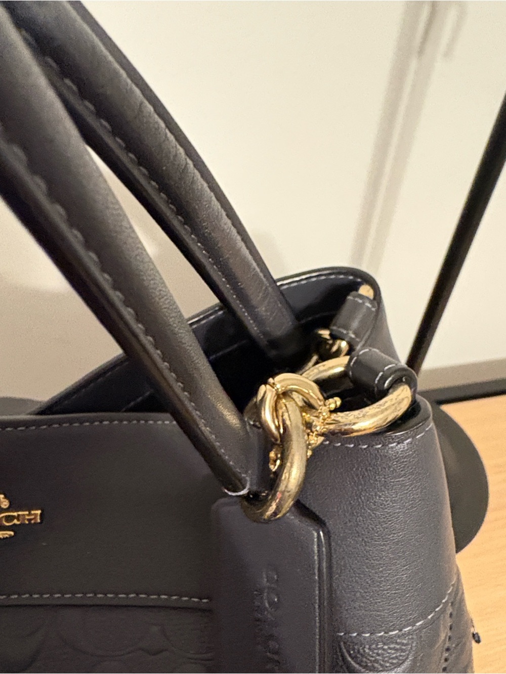 Coach Black Embossed Signature Leather Shoulder Bag - Picture 4 of 10